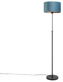 Lampă de podea neagră cu nuanță de velur albastru cu auriu 35 cm - Parte