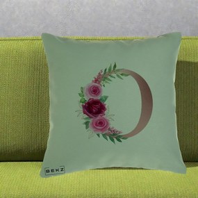 Cadou Personalizat - Perna Personalizata Monograma Rose Gold Litera O, 40x40 cm, Verde, Husa Detasabila, Perna Inclusa, BEKZ®