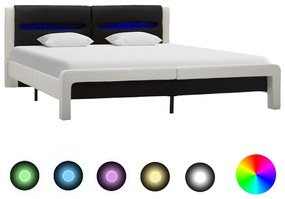 Cadru de pat cu LED, alb  negru, 140x200 cm, piele ecologica Alb, 140 x 200 cm