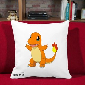 Perna Personalizata Charmander Pokemon, 40x40 cm, Alba Mata, Husa Detasabila, Perna Inclusa, BEKZ®