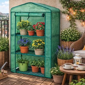 Seră verde pentru balcon cu rafturi 69 x 49 x 125 cm