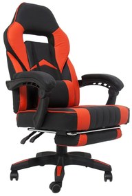 Scaun gaming, perna suport lombar, suport picioare, piele PU, Negru/Rosu