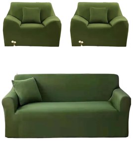 Set huse elastice, canapea 3 locuri + 2 fotolii, verde, HES-01VD