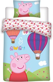 Purcelușa Peppa Set de lenjerie de pat pentru copii cu balon cu aer cald 100×135cm, 40×60 cm
