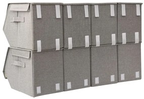 Set cutii depozitare stivuibile cu capac 8 buc. gri tesatura 8, Gri, 1, 19 x 36.5 x 25 cm, Gri