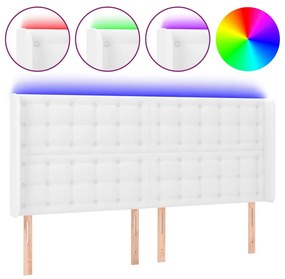 3124151 vidaXL Tăblie de pat cu LED, alb, 183x16x118/128 cm, piele ecologică