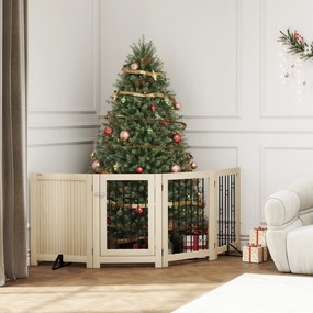 PawHut Poartă independentă pentru animale de companie, poartă pentru câini cu ușă, 4 panouri, pentru hol, scară, intrare, MDF, oțel | Aosom Romania