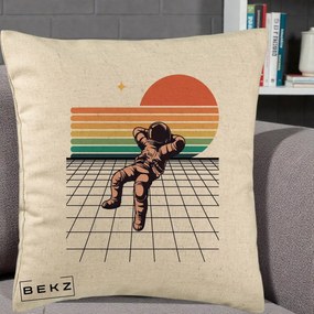 Perna Decorativa Astronaut Retro Space, 40x40 cm, Bej, Husa Detasabila, Perna Inclusa, BEKZ®
