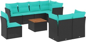 vidaXL Set mobilier de grădină cu perne, 9 piese, negru, poliratan
