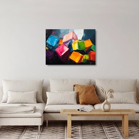Tablou pe sticlă - Cuburi colorate (70x50 cm)