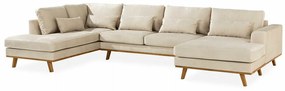 Colțar Seattle K101Beige, 351x202x85cm, Picioare: Lemn, Lemn: Pin