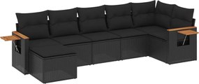 vidaXL Set canapele de grădină cu perne, 7 piese, negru, poliratan