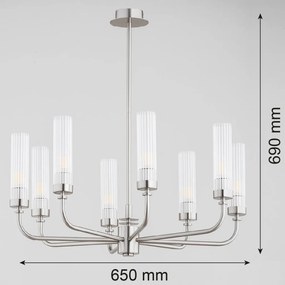 Candelabru 8 brate, otel nickel, sticla canelata PRESTON 5084