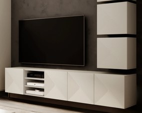 Comodă TV suspendată Asha 200 cm, cu partea frontală riflat și nișă – cashmere