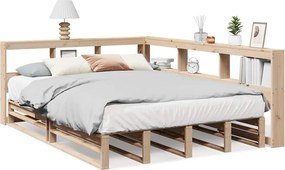 vidaXL Pat cu bibliotecă fără saltea, 140x200 cm, lemn masiv de pin