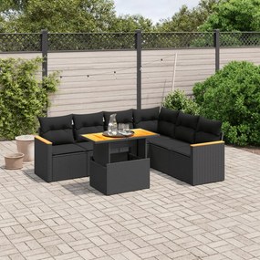 3273092 vidaXL Set canapele de grădină cu perne, 7 piese, negru, poliratan