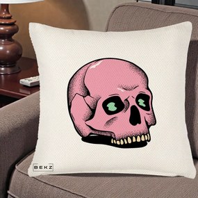 Perna Decorativa Craniu Roz Tatoo Art Halloween, 40x40 cm, Crem Reliefat, Husa Detasabila, Perna Inclusa, BEKZ®