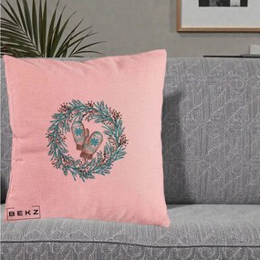 Perna Decorativa Coroana Turcoaz cu Manusi, 40x40 cm, Roz, Husa Detasabila, Perna Inclusa, BEKZ®