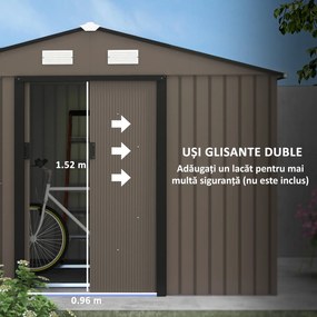 Outsunny Magazie de Grădină din Oțel cu 2 Uși Glisante, Maro | Aosom Romania