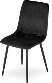 Scaun din catifea neagra LAVA ONYX cu picioare negre