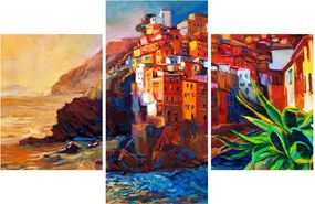 Tablou - Satul de coastă Cinque Terre, Riviera italiană, impresionismul modern (90x60 cm)