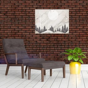 Tablou pe sticlă - Peisaj de iarnă (70x50 cm)