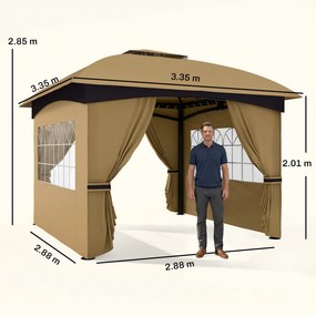 Outsunny Pavilion de Grădină cu Copertină, Perdele, Ferestre și Acoperiș Ventilat, 335x335x285 cm, Bej | Aosom Romania
