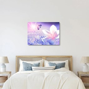 Tablou pe sticlă - Fluture lângă floare (70x50 cm)