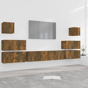 3120290 vidaXL Set dulap TV, 8 piese, stejar fumuriu, lemn prelucrat