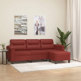 3153687 vidaXL Canapea cu 3 locuri și taburet, roșu vin 180 cm piele ecologică