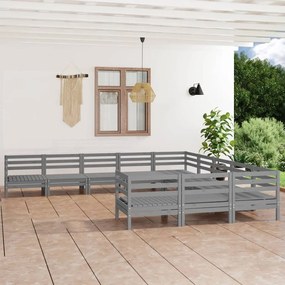 3083286 vidaXL Set mobilier de grădină, 11 piese, gri, lemn masiv de pin