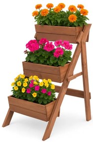 Suport de flori din lemn Vas de flori cu 3 niveluri din lemn natural