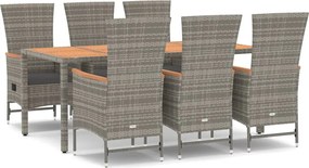 vidaXL Set mobilier de grădină cu perne, 7 piese, gri, poliratan