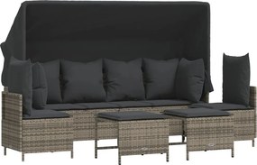 vidaXL Set canapea de grădină cu perne, 5 piese, gri, poliratan