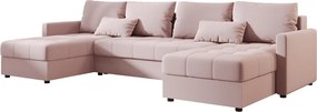 SET Canapea extensibila in U VENORIA 285x146 cm, roz pudra + 2 pernute GRATUIT II. calitate