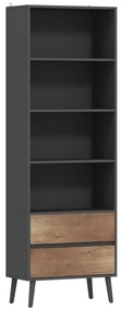 HOMCOM Bibliotecă mobilier de depozitare cu 4 compartimente deschise și 2 sertare, 60 x 30 x 179 cm, gri | Aosom Romania