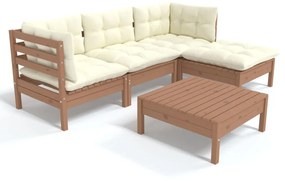3096355 vidaXL Set mobilier grădină cu perne, 5 piese, maro miere, lemn de pin