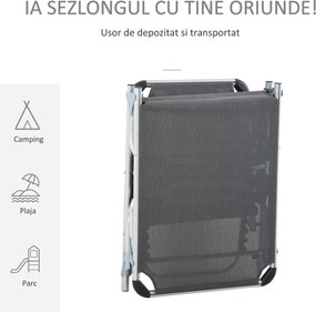 Outsunny Șezlong de plajă, Pliabil cu suport pentru cap, spătar reglabil, aluminiu și textilene, bej | Aosom Romania
