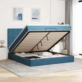 vidaXL Cadru pat otoman cu saltele Albastru închis 160x200cm catifea