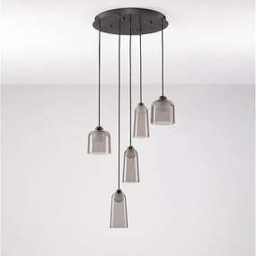Lustra cu 5 pendule LED, Metal, Negru, Acrilic, DIONE