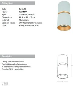 Spot aplicat tavan Arke GU10 alb/auriu