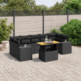 3272546 vidaXL Set mobilier de grădină cu perne, 8 piese, negru, poliratan