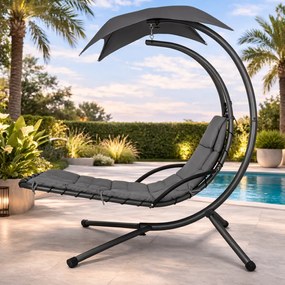 Șezlong suspendat din oțel, cu pernă încorporată, baldachin detașabil, Gri