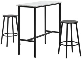 HOMCOM Set de bar pentru 2 persoane, 1 masă cu 2 scaune de bar, placă de masă în aspect de marmură albă, cadru din oțel | Aosom Romania