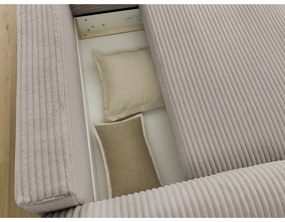 Colțar gri deschis/bej extensibil cu tapițerie din catifea reiată (cu colț pe partea dreaptă) Lucien – Bobochic Paris