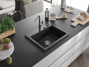Mexen Oscar chiuvetă din granit cu 1 cuvă 580 x 490 mm, neagră, sifon cromat - 6519581000-77