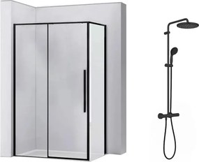 Pachet cabina de dus Rea Solar negru 90x120 cm si coloana de dus Grohe Vitalio Start negru