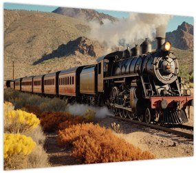 Tablou pe sticlă - Locomotivă cu aburi (70x50 cm)