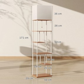 HOMCOM Lampă de podea cu rafturi Temperaturi de culoare reglabile 3000K-6500K Telecomandă Bec E27 Lemn natural | Aosom Romania