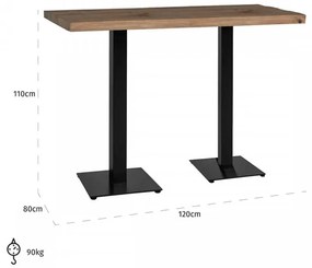 Masa de bar dreptunghiulara din lemn de stejar Gastronomy 110x120x80 cm maro inchis